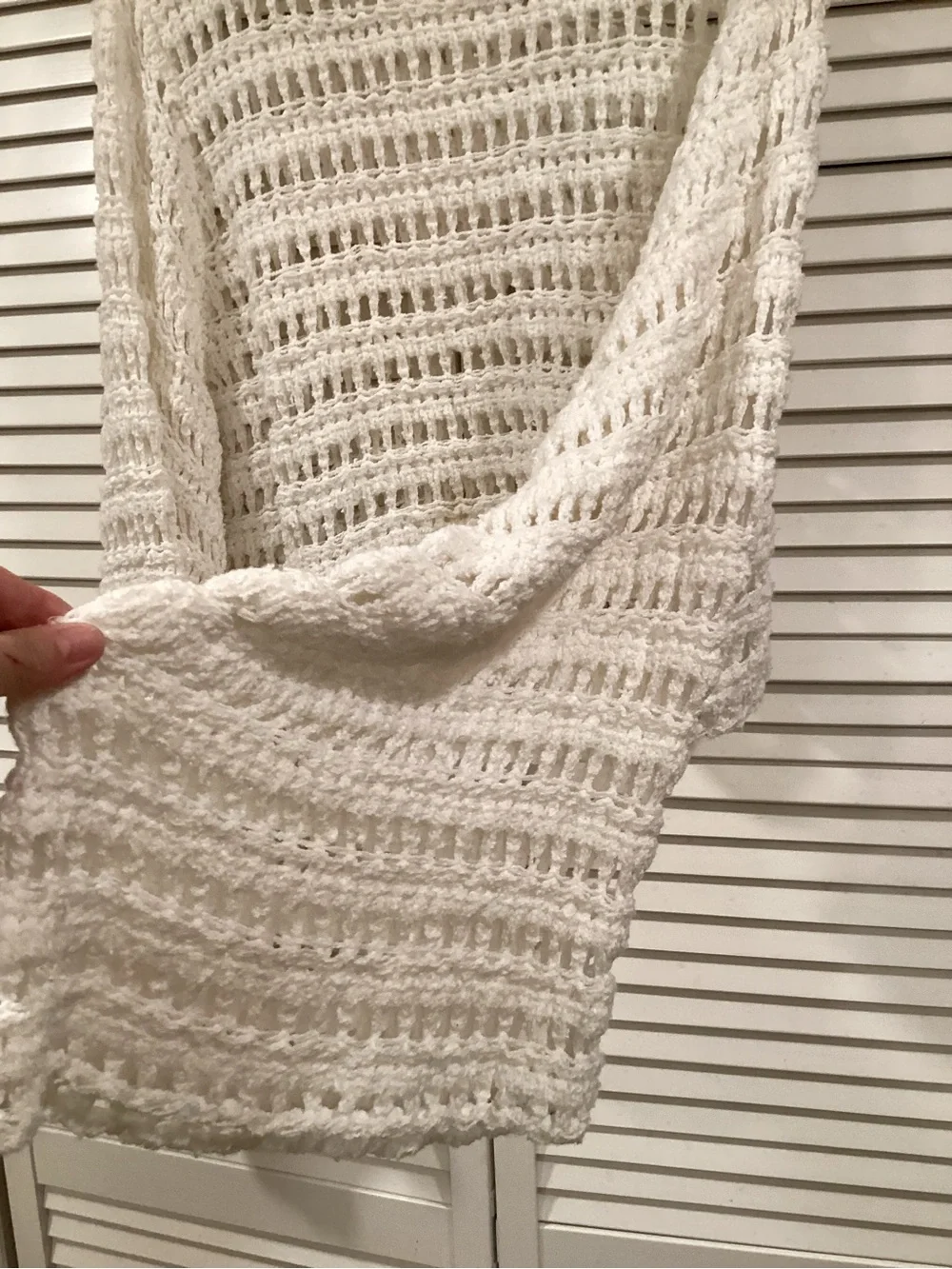 FREE PEOPLE Caught Up Bell Sleeve Crochet Knit Sweater White Med.